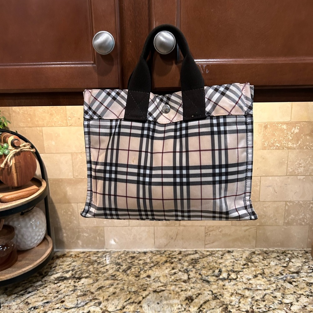 Burberry Checkered Tote Bag - Black and Cream